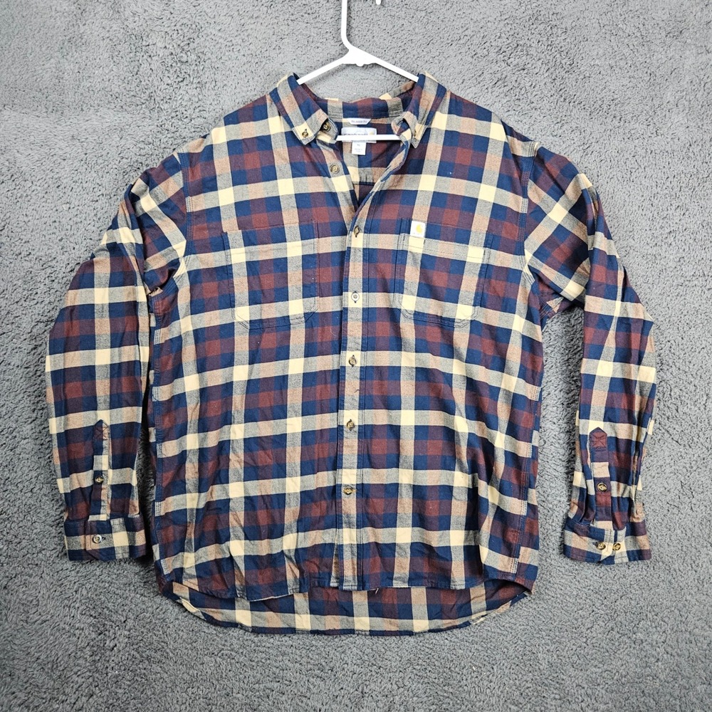 Carhartt Relaxed Fit Plaid Button Down Shirt Mens‎ XL Blue Brown 103820